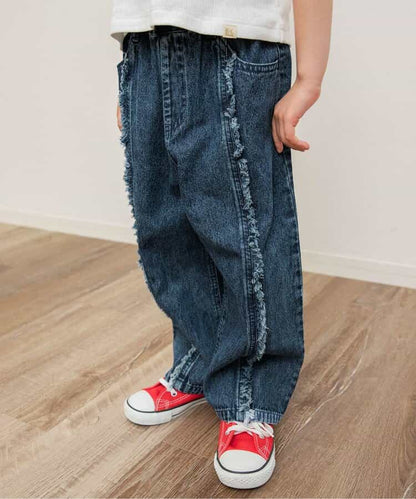 Japanese children's clothing BREEZE tassel denim straight pants 80-140cm girls summer PANTS 