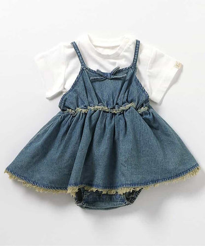 BREEZE Top and Denim Jumpsuit 2-Piece Set (70-80cm) for Girls (Summer Jumpsuit for Newborns) 