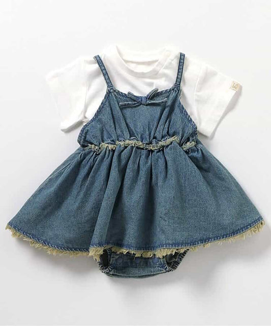 BREEZE Top and Denim Jumpsuit 2-Piece Set (70-80cm) for Girls (Summer Jumpsuit for Newborns) 