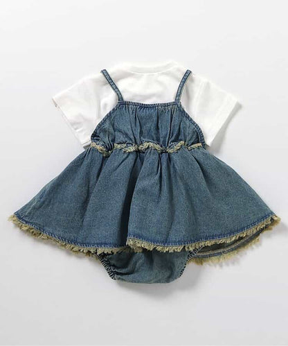 BREEZE Top and Denim Jumpsuit 2-Piece Set (70-80cm) for Girls (Summer Jumpsuit for Newborns) 