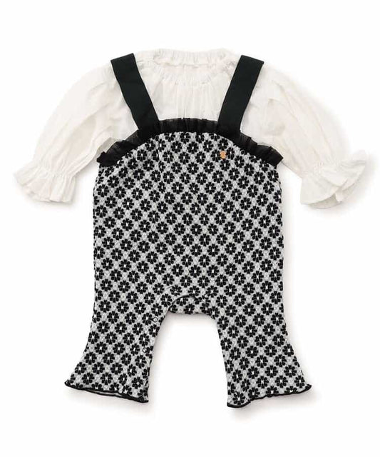 日本童裝 BREEZE 提花假兩件連衣 70-80cm 女童款 初生嬰兒 秋季 Jumpsuit