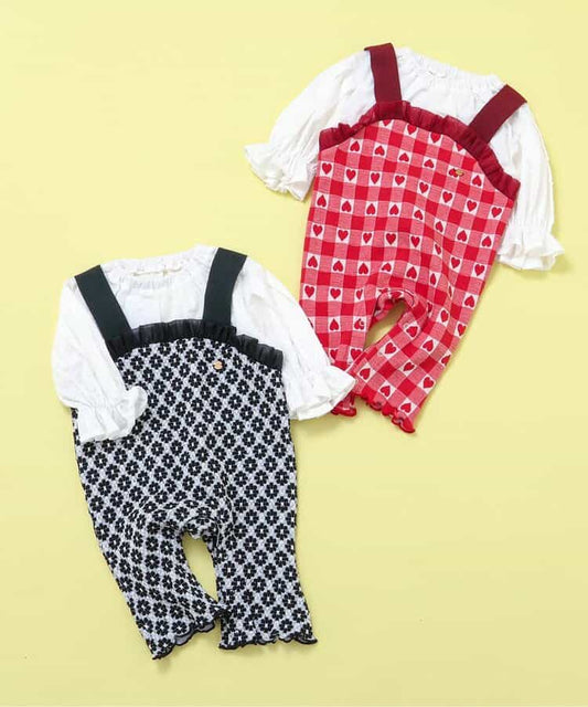 日本童裝 BREEZE 提花假兩件連衣 70-80cm 女童款 初生嬰兒 秋季 Jumpsuit