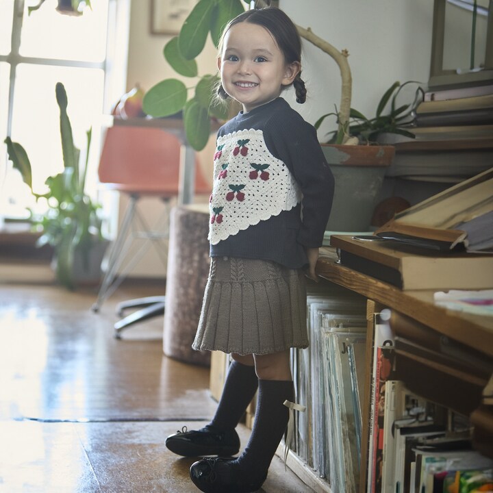 日本童裝 pe#main 鉤針編織拼接長袖上衣 80-130cm 女童款 秋季 TOPS