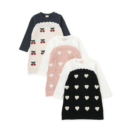 日本童裝 pe#main 鉤針編織拼接連身裙 80-130cm 女童款 秋季 DRESSES