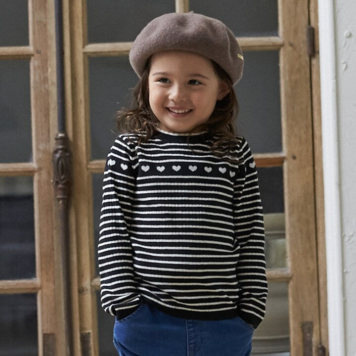 日本童裝 pe#main 心型羅紋針織毛衣 80-130cm 女童款 秋季 TOPS 聖誕紅/新年紅