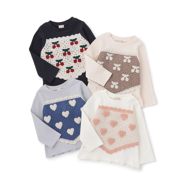 日本童裝 pe#main 鉤針編織拼接長袖上衣 80-130cm 女童款 秋季 TOPS