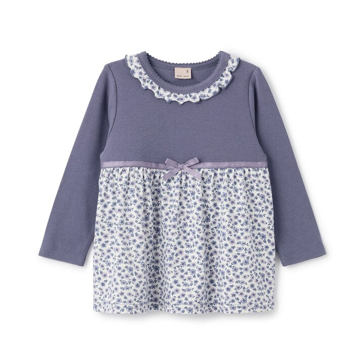 日本童裝 pe#main 拼接絲帶上衣 80-130cm 女童款 秋季 TOPS