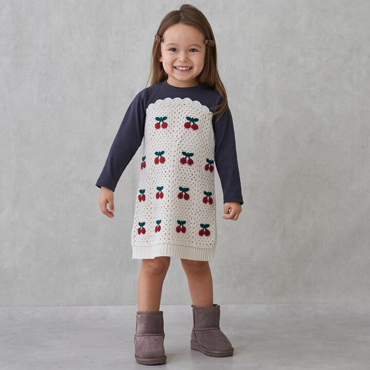 日本童裝 pe#main 鉤針編織拼接連身裙 80-130cm 女童款 秋季 DRESSES