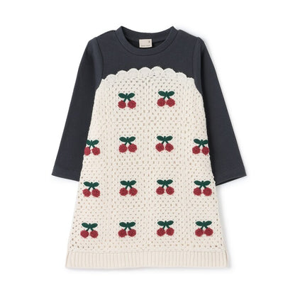 日本童裝 pe#main 鉤針編織拼接連身裙 80-130cm 女童款 秋季 DRESSES