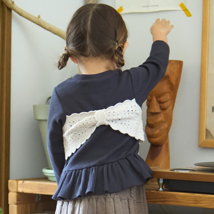 日本童裝 pe#main 鉤針編織拼接長袖上衣 80-130cm 女童款 秋季 TOPS