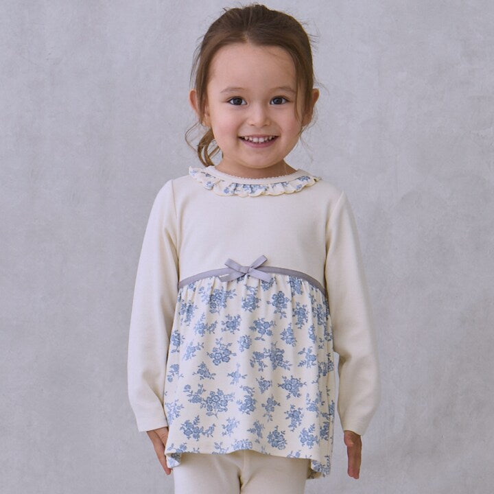 日本童裝 pe#main 拼接絲帶上衣 80-130cm 女童款 秋季 TOPS