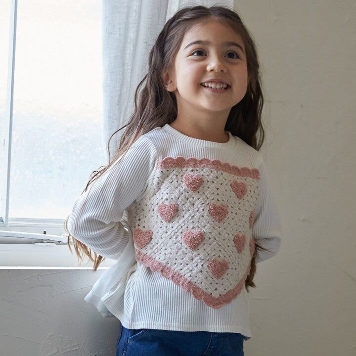 日本童裝 pe#main 鉤針編織拼接長袖上衣 80-130cm 女童款 秋季 TOPS