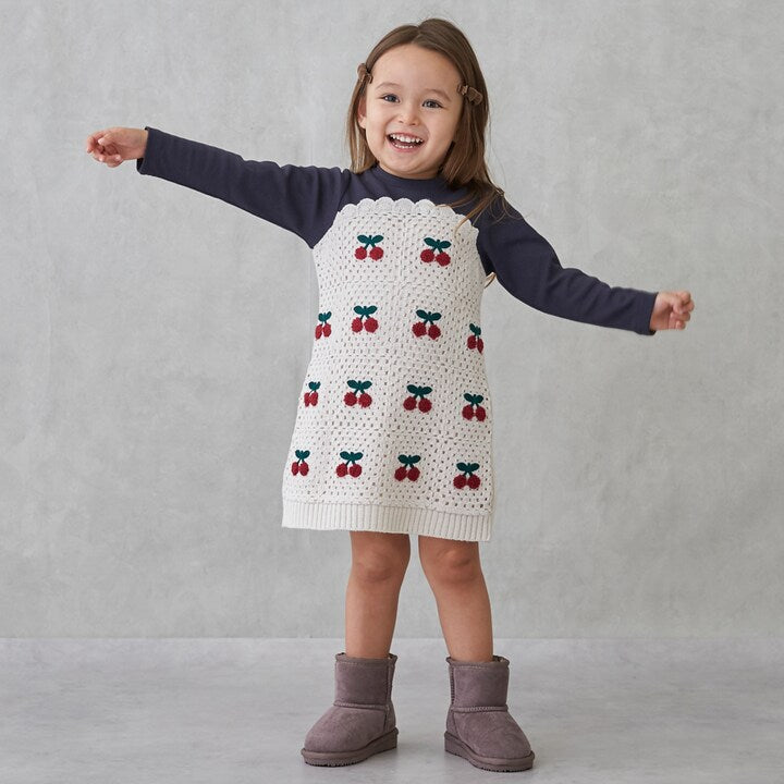 日本童裝 pe#main 鉤針編織拼接連身裙 80-130cm 女童款 秋季 DRESSES