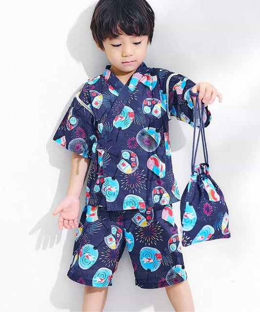 Japanese Ampersand Jinbei Pouch Japanese Kimono 80-140cm Boys Summer Other Brands Children's Clothing TOPS PANTS Japanese Summer Festival Special 
