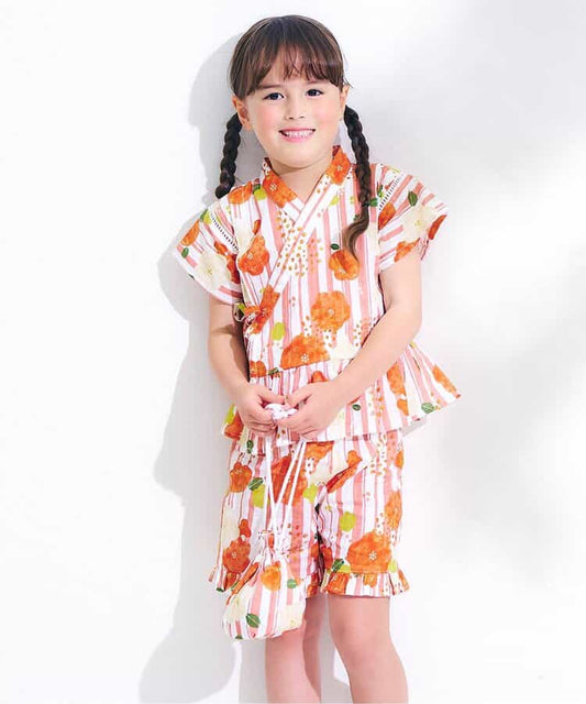 Japanese Ampersand Jinbei Ren Pouch Japanese Kimono 80-140cm Girls Summer Other Brands Children's Clothing TOPS PANTS Japanese Summer Festival Special 