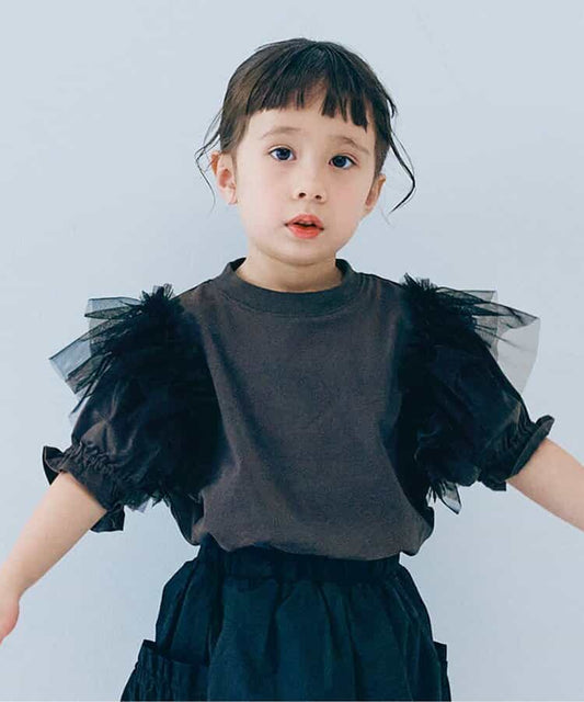 日本童裝 p.prem#r 蓬鬆薄紗泡泡袖上衣 80-140cm 女童款 夏季 TOPS