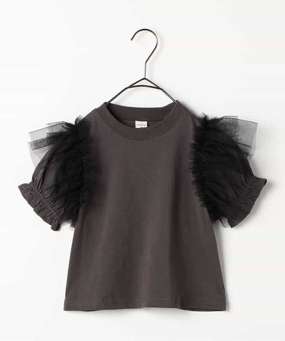 Japanese children's clothing p.prem#r fluffy chiffon puff sleeve top 80-140cm girls summer TOPS 