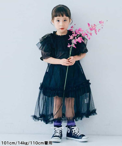 Japanese children's clothing p.prem#r fluffy chiffon puff sleeve top 80-140cm girls summer TOPS 
