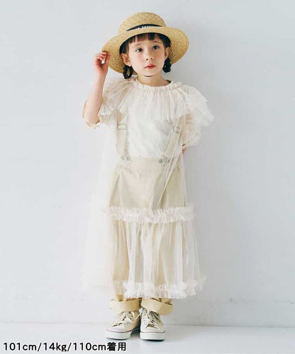 Japanese children's clothing p.prem#r fluffy chiffon puff sleeve top 80-140cm girls summer TOPS 