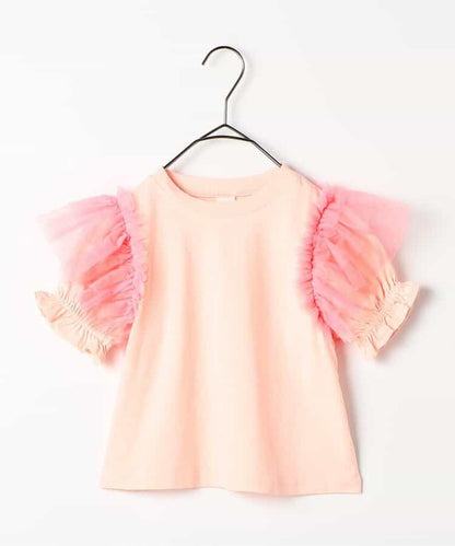 Japanese children's clothing p.prem#r fluffy chiffon puff sleeve top 80-140cm girls summer TOPS 