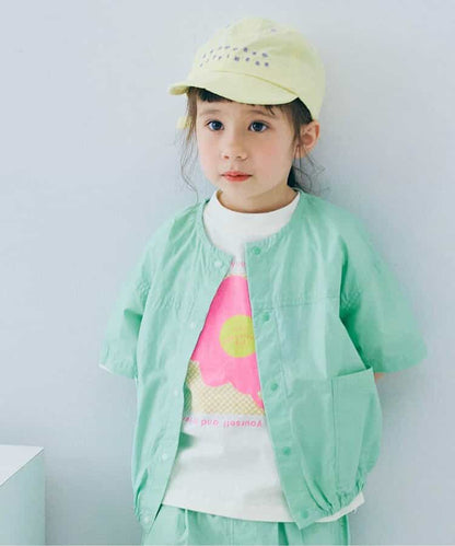 Japanese children's clothing p.prem#r typewriter snap button short-sleeved shirt 80-140cm boys/girls summer TOPS 