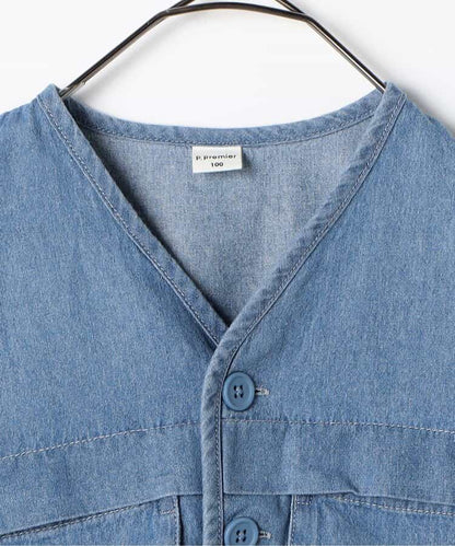 Japanese children's clothing p.prem#r 3D pocket work vest jacket 80-140cm boys/girls summer outerwear 