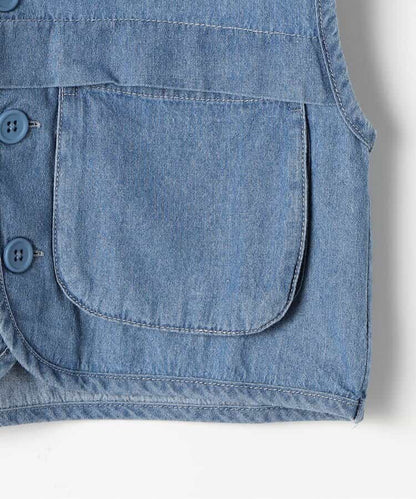 Japanese children's clothing p.prem#r 3D pocket work vest jacket 80-140cm boys/girls summer outerwear 