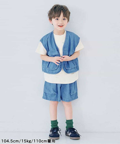 Japanese children's clothing p.prem#r 3D pocket work vest jacket 80-140cm boys/girls summer outerwear 