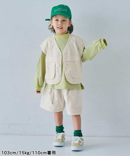 Japanese children's clothing p.prem#r 3D pocket work vest jacket 80-140cm boys/girls summer outerwear 
