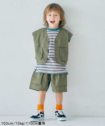 Japanese children's clothing p.prem#r 3D pocket work vest jacket 80-140cm boys/girls summer outerwear 