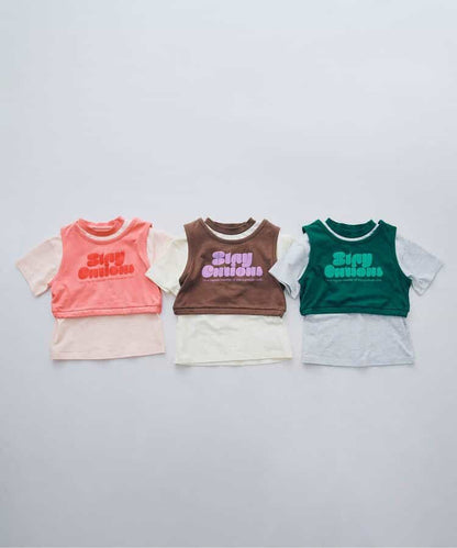 Japanese children's clothing p.prem#r vest T-shirt two-piece set 80-140cm boys/girls summer TOPS 