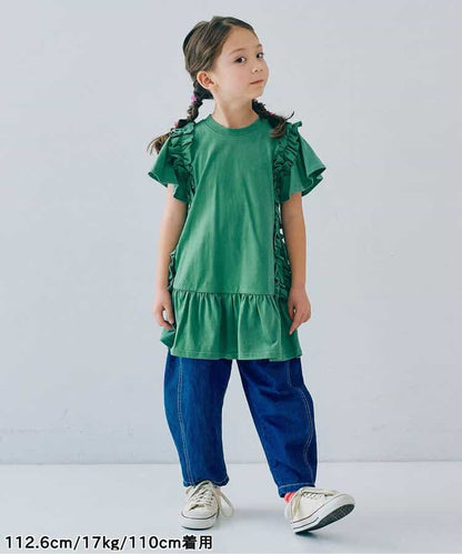 Japanese children's clothing p.prem#r side pleated short-sleeved dress 80-140cm girls summer dresses 