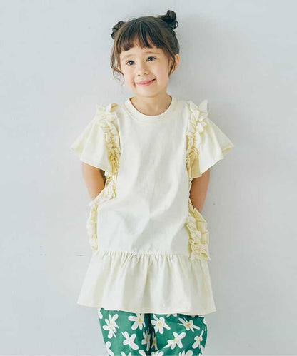 Japanese children's clothing p.prem#r side pleated short-sleeved dress 80-140cm girls summer dresses 