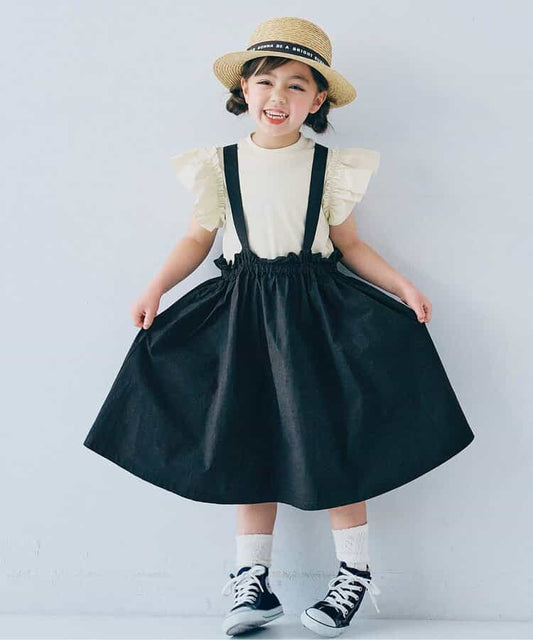 日本童裝 p.prem#r 2Way 吊帶裙＆荷葉袖上衣兩件套裝 80-140cm 女童款 夏季 TOPS SKIRTS