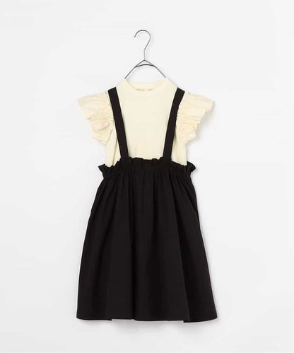Japanese children's clothing p.prem#r 2Way slip skirt &amp; ruffle sleeve top two-piece set 80-140cm girls summer TOPS SKIRTS 