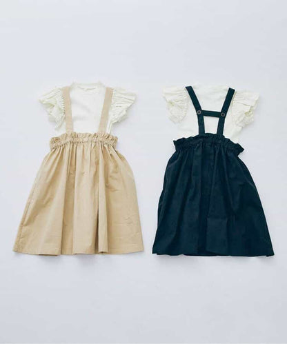 Japanese children's clothing p.prem#r 2Way slip skirt &amp; ruffle sleeve top two-piece set 80-140cm girls summer TOPS SKIRTS 