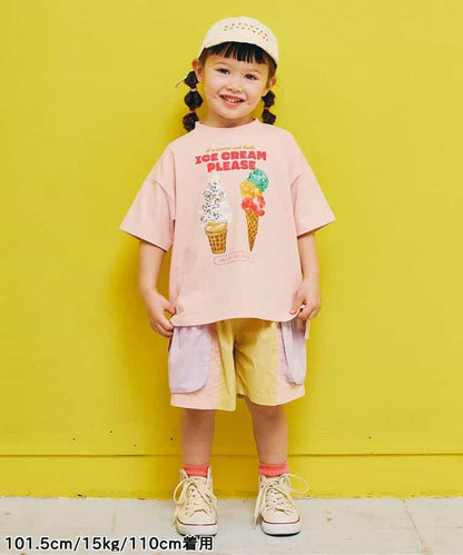Japanese children's clothing p.prem#r ice cream print top 80-140cm boys/girls summer TOPS 