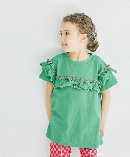 Japanese children's clothing p.prem#r ruffled short-sleeved top 80-140cm girls summer TOPS 