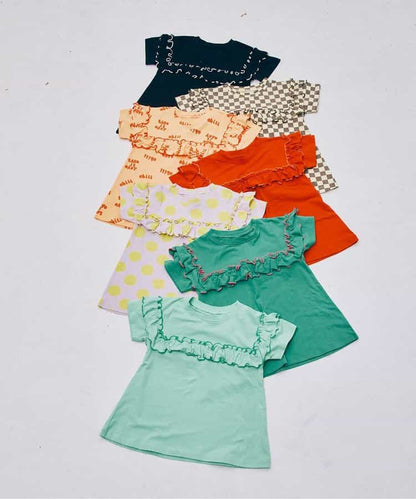 Japanese children's clothing p.prem#r ruffled short-sleeved top 80-140cm girls summer TOPS 