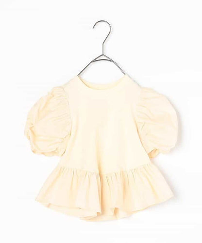 Japanese children's clothing p.prem#r ruffled puff sleeve ruffled top 80-140cm girls summer TOPS 