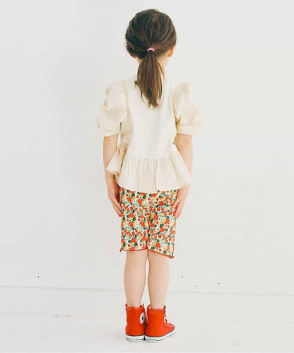Japanese children's clothing p.prem#r ruffled puff sleeve ruffled top 80-140cm girls summer TOPS 
