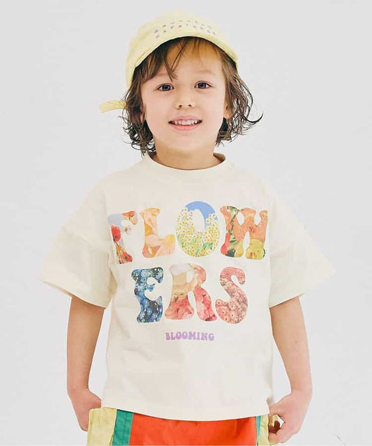 Japanese children's clothing p.prem#r FLOWERS printed tops 80-140cm boys/girls summer TOPS 