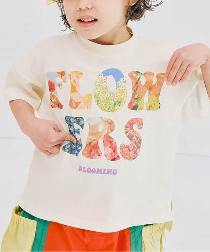 Japanese children's clothing p.prem#r FLOWERS printed tops 80-140cm boys/girls summer TOPS 