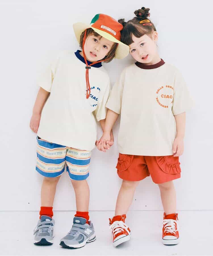 Japanese children's clothing p.prem#r letter print short-sleeved top 80-140cm boys/girls summer TOPS 