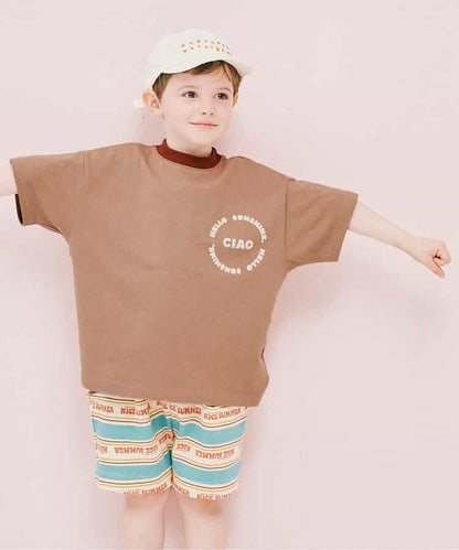 Japanese children's clothing p.prem#r letter print short-sleeved top 80-140cm boys/girls summer TOPS 