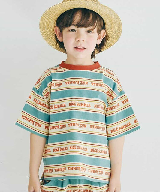 Japanese children's clothing p.prem#r striped short-sleeved top 80-140cm boys' summer TOPS 