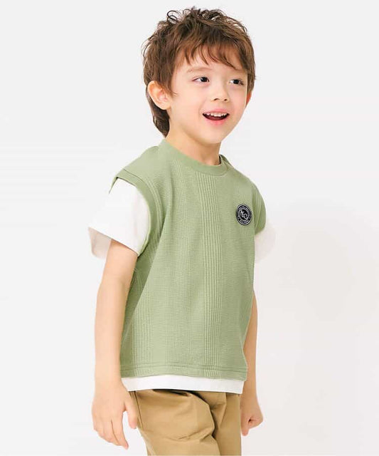 Japanese children's clothing apres les cours fake two-piece top 80-130cm boys' summer TOPS 