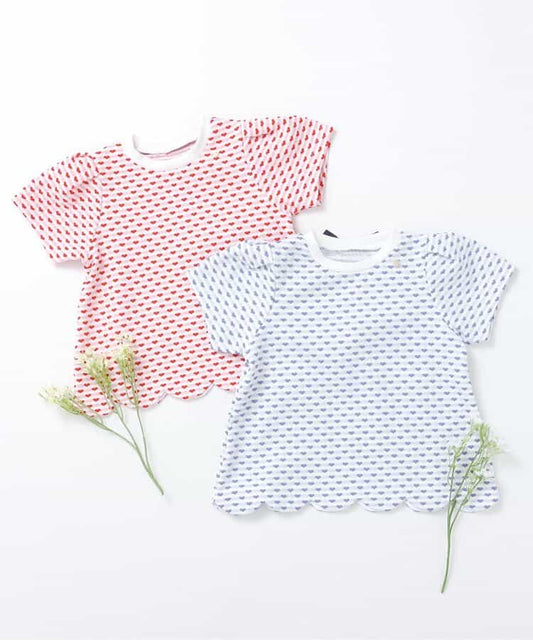 Japanese children's clothing apres les cours scallop heart jacquard top 80-140cm girls summer TOPS 