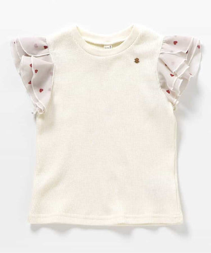 日本童裝 apres les cours 華夫格蕾絲荷葉邊上衣 80-140cm 女童款 夏季 TOPS
