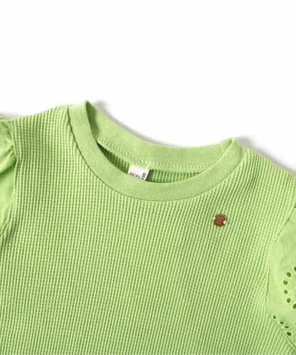 日本童裝 apres les cours 華夫格蕾絲荷葉邊上衣 80-140cm 女童款 夏季 TOPS
